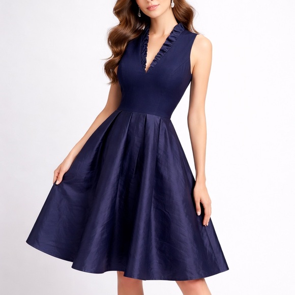 Jessica Howard Dresses & Skirts - 🆕Jessica Howard Navy Fit & Flare Dress Size 8 Ruffle Midi Cocktail Party Elegant